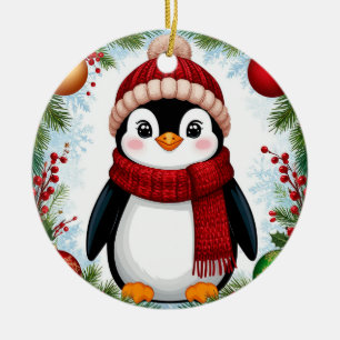 Pinguim Festivo Decorado Com Enfeites de Feriado