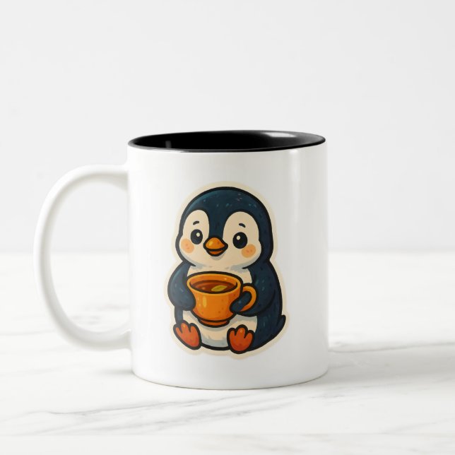 Pinguim fofo com uma xícara de chá (Esquerda)