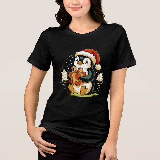 Pinguim Fofo de Natal com Caixa de Presente (Frente)