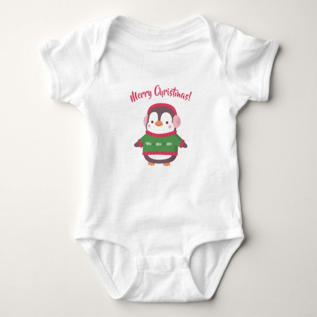 Pinguim Fofo De Suéter Feliz Natal Bebê (Frente)