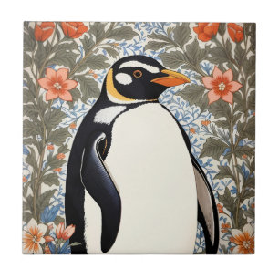 Pinguim Fofo em Fundo Floral Elegante Colorido