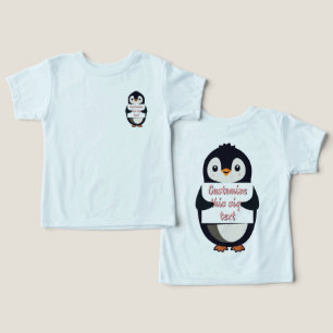 Pinguim fofo segurando um sinal para texto persona
