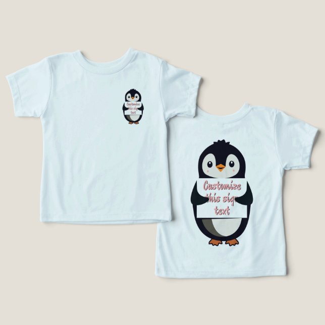 Pinguim fofo segurando um sinal para texto persona (Design Frente e Verso)