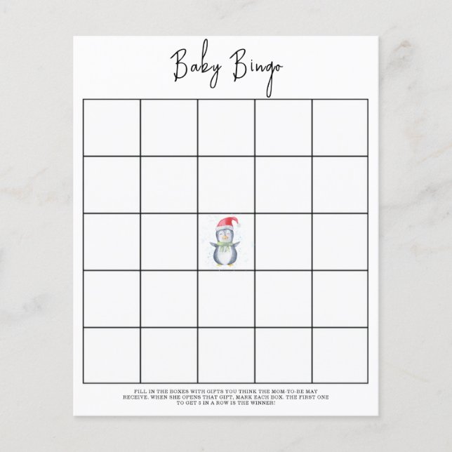 Pinguim - Jogo de bingo para chá de bebê (Frente)