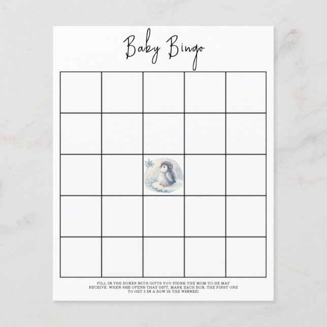 Pinguim - Jogo de bingo para chá de bebê (Frente)