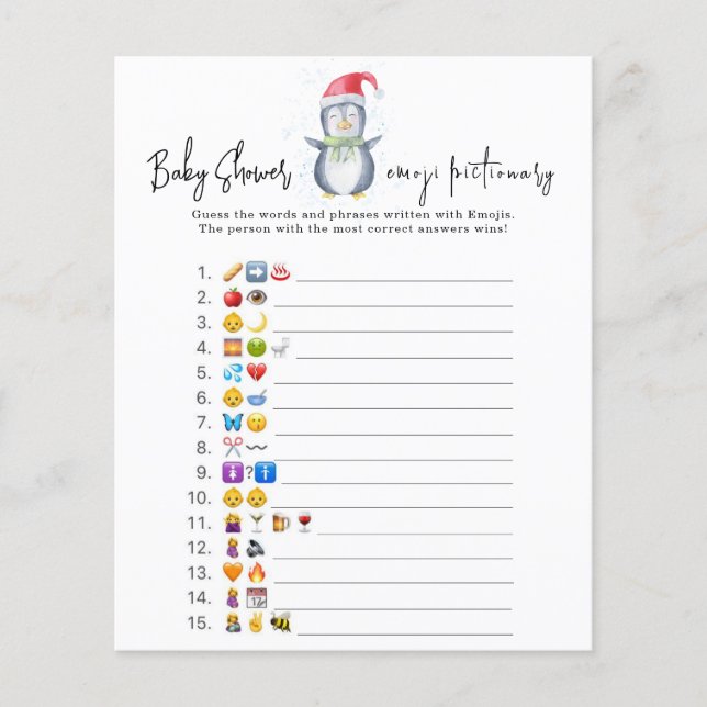 Pinguim - Jogo de imagem de emoji baby shower (Frente)