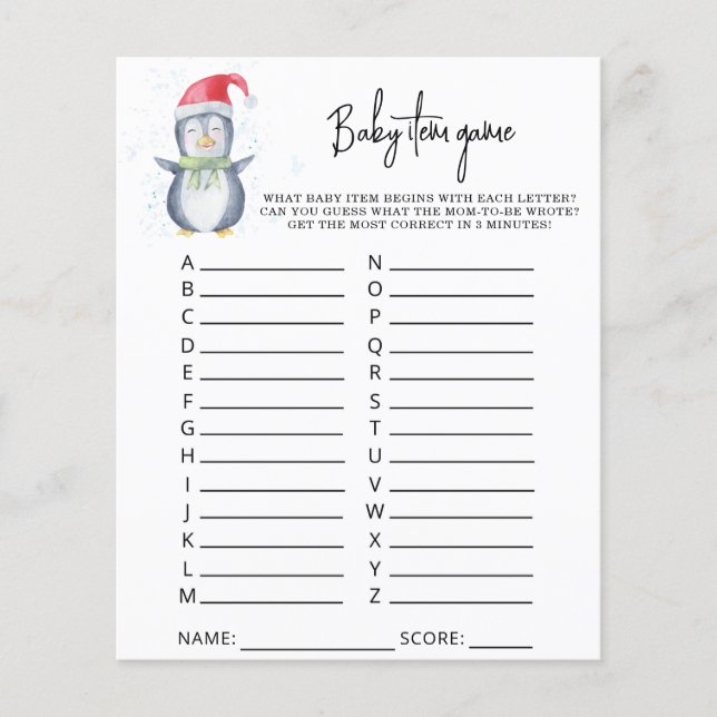 Pinguim - Jogo de Item Bebê. Jogo do chá de fralda (Frente)