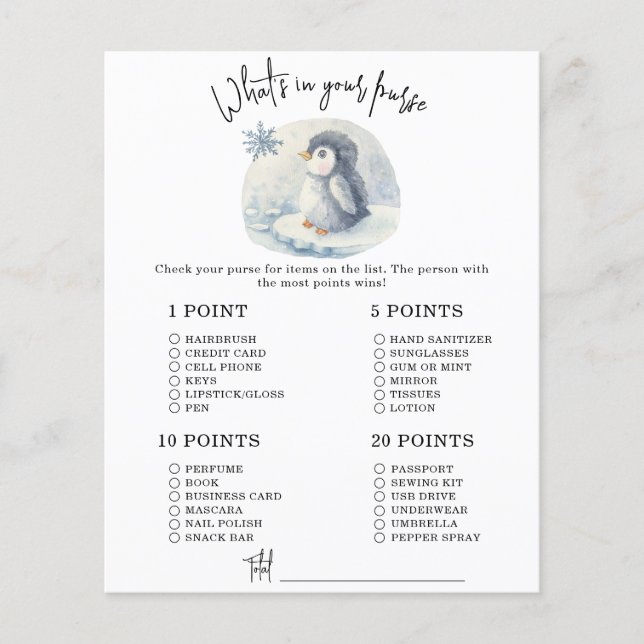 Pinguim - O que há no chá de fraldas da bolsa? (Frente)