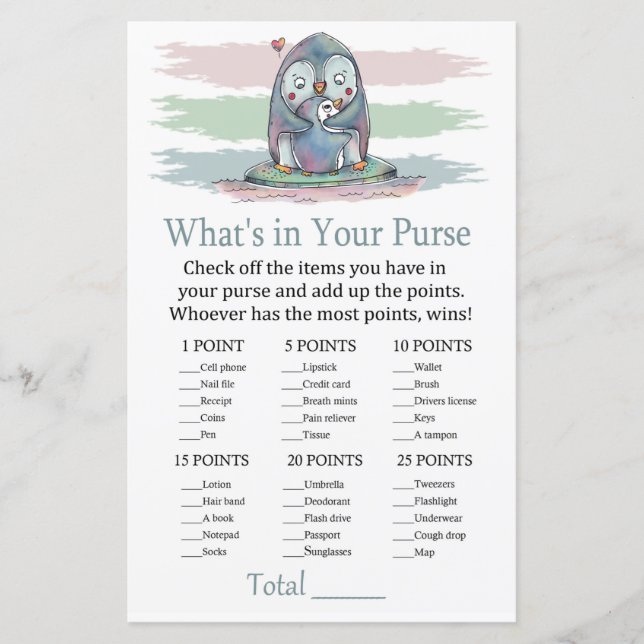 Pinguim O que há no seu chá de fraldas de jogo (Frente)