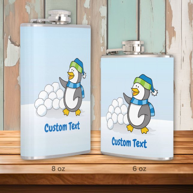 Pinguim pequeno com bolas de neve acenando cantil (Criador carregado)