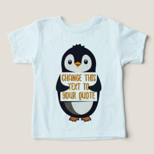 Pinguim segurando um sinal com mensagem personaliz