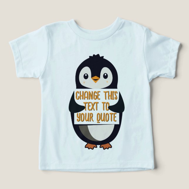 Pinguim segurando um sinal com mensagem personaliz (Design frontal)