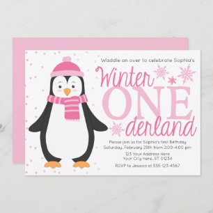 Pinguim Winter ONE derland Birthday Convite