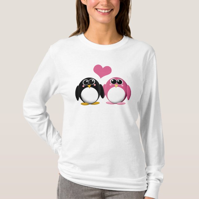 Pinguins adoráveis no amor - camisa (Frente)