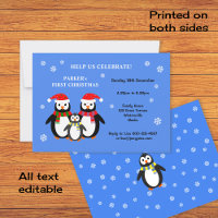 Pinguins bonitos primeiro convite de festas de nat