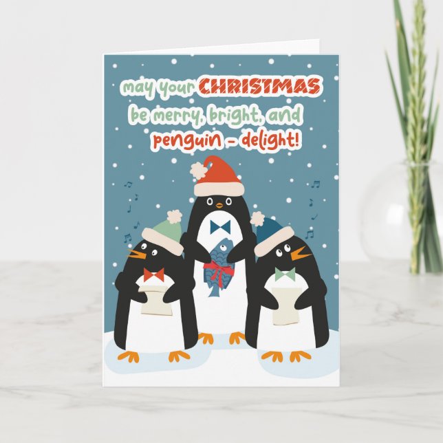 Pinguins cantando cartões de saudação de Natal (Frente)