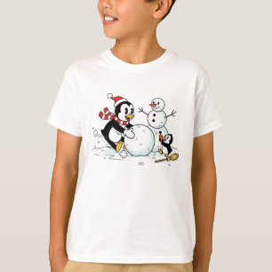 Pinguins Construindo uma Camisa de Neve de Criança