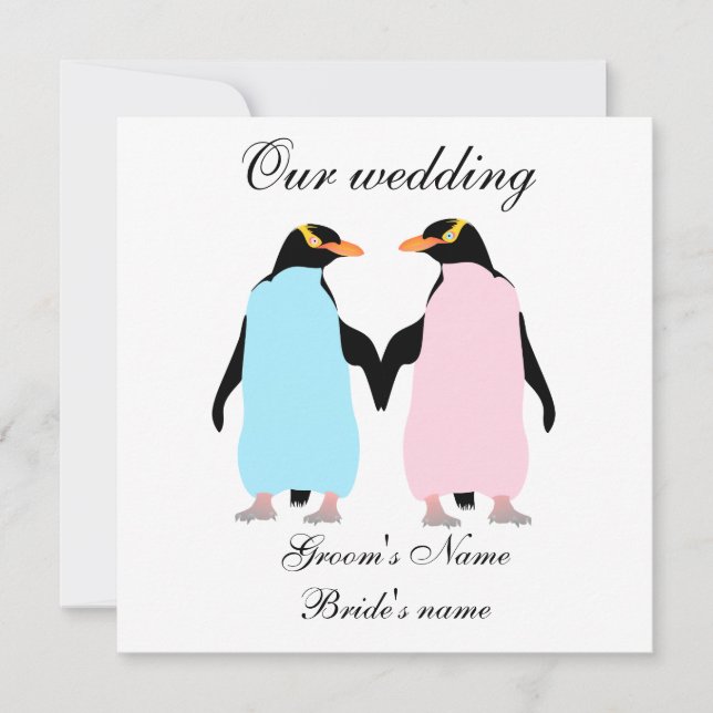 Pinguins de cor pastel convite para o casamento (Frente)