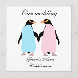 Pinguins de cor pastel convite para o casamento