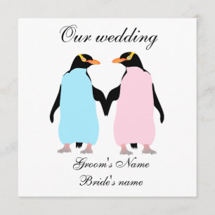 Pinguins de cor pastel convite para o casamento