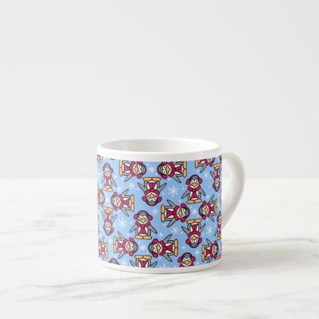 Pinguins de inverno de Natal, caneca espresso azul (Frente Esquerda)