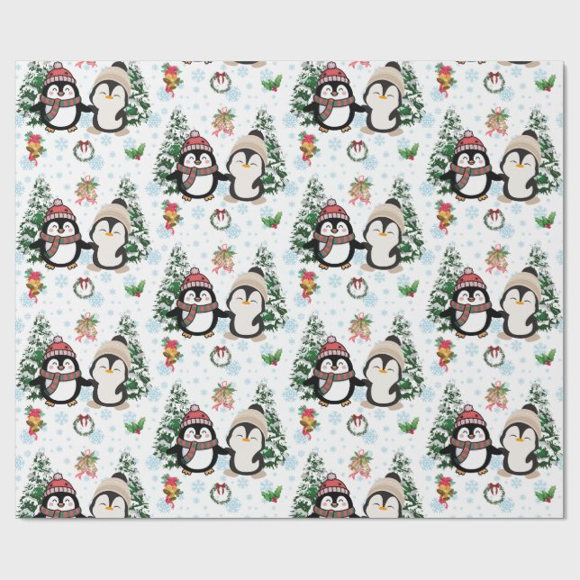 Pinguins de Natal Fofo & Papel de embrulho de Nata (Aberto)