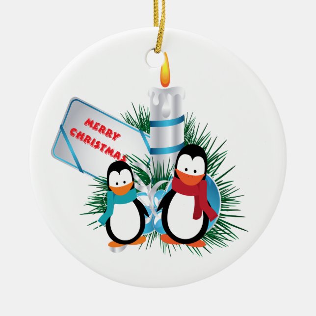 Pinguins e ornamento personalizado de Velas (Frente)