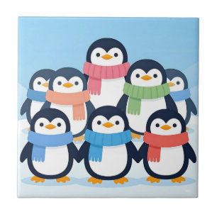 Pinguins Fofos Cachecol de Inverno Abraço em Grupo