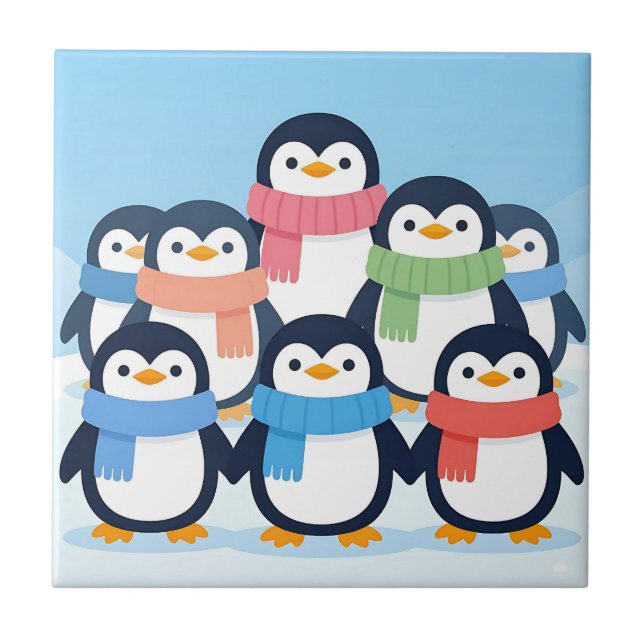 Pinguins Fofos Cachecol de Inverno Abraço em Grupo (Frente)