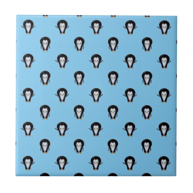 Pinguins Fofos sobre Azul de Inverno (Frente)