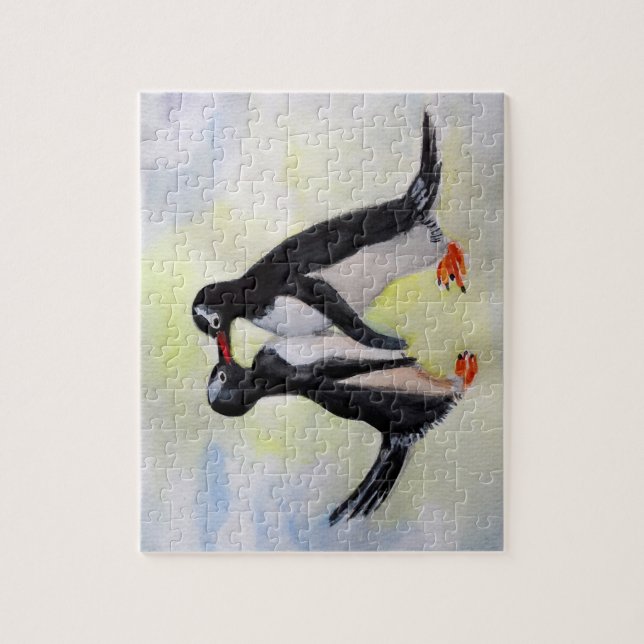 Pinguins se beijam quebra-cabeça de desenho (Vertical)