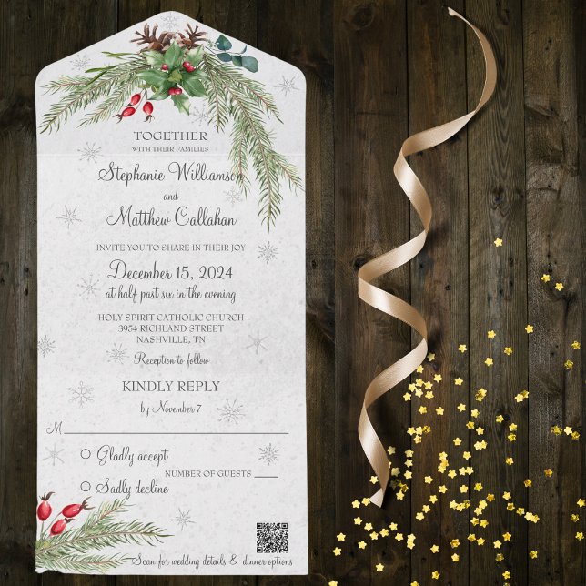 Pinheiro de Natal e Flocos de Neve com Código QR (Also available without QR code)