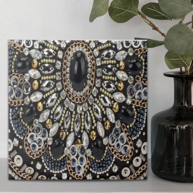 pinheiro-preto de-ouro-preto (girly glam art deco black gold bohemian ceramic tile)