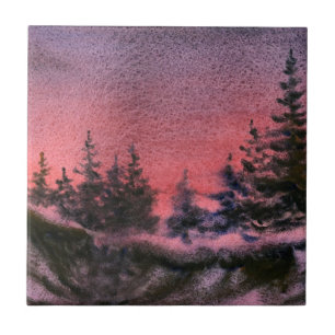 Pinheiros de inverno Azulejo da paisagem noturna