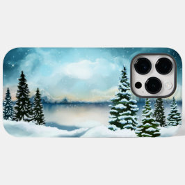 Pinheiros nevados perto de um lago