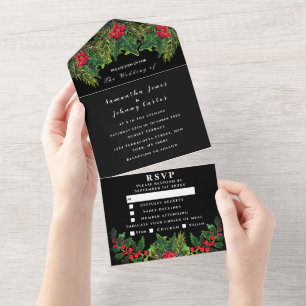 Pinho Verde Cone Winter Black Watercolor Casamento