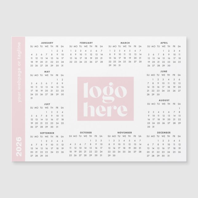 Pink 2026 Business Logo Magnetic Calendar (Frente)