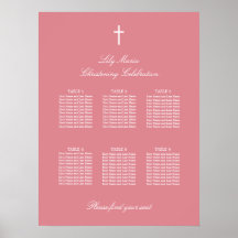 Pink 6 Table Christening Seating Chart Poster