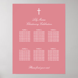 Pink 6 Table Christening Seating Chart Poster