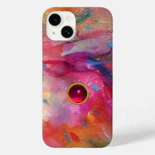 PINK ABSTRATO AZUL COM GEMSTONE 3D RED RUBY