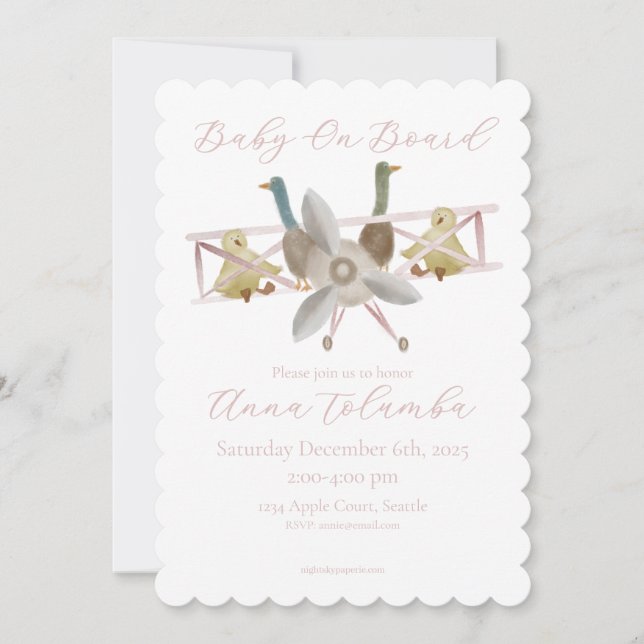 Pink Airplane Baby Shower Invitation (Frente)