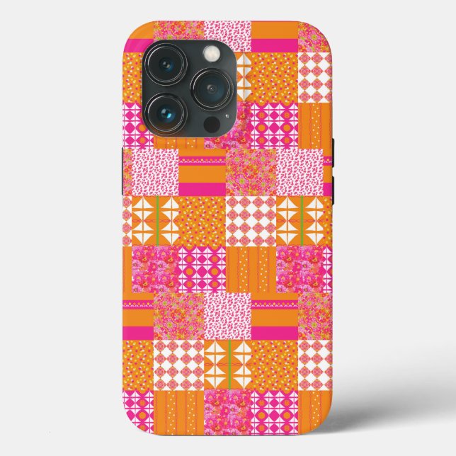 Pink and orange floral patchwork Phone cover (Verso)