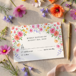 Pink and Orange Wildflower Wedding RSVP Card