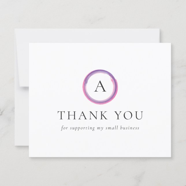 Pink and Purple Monogram Budget Business Thank You (Frente)