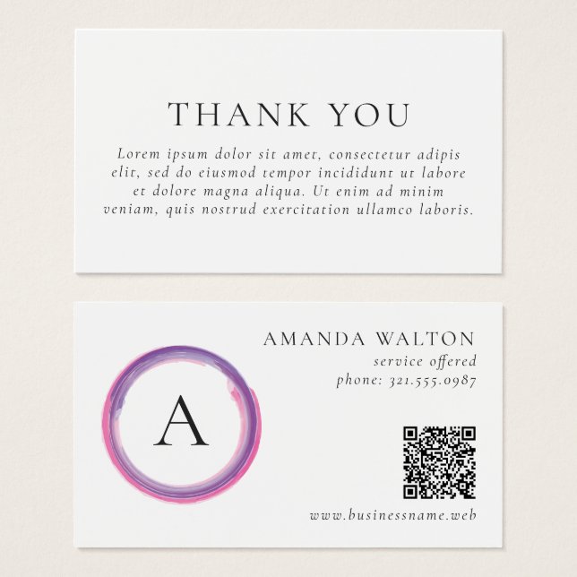 Pink and Purple Monogram QR Code Package Insert (Frente & Verso)
