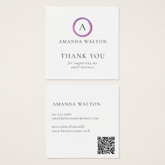 Pink and Purple Monogram QR Code Package Insert (Frente & Verso)