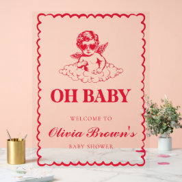 Pink and Red Retro Cherub Baby Shower