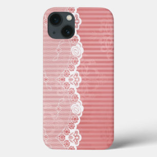 Pink and white background with black lace