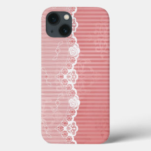 Pink and white background with black lace