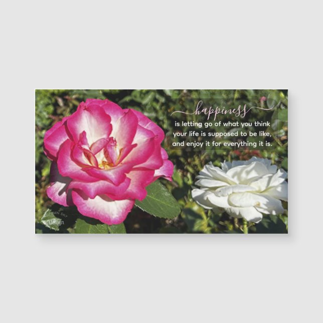 Pink and White Roses Photo Happiness Quote Magnet (Frente)